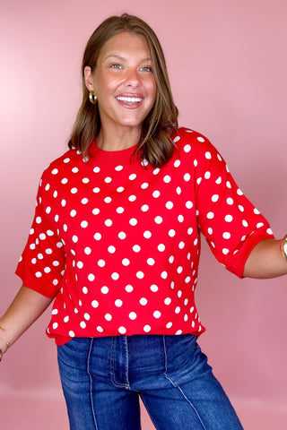 Oversized Polka Dot Sweater Top Red