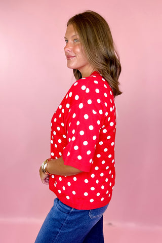 Oversized Polka Dot Sweater Top Red
