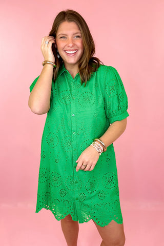 Eyelet Mini Dress Kelly Green