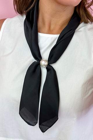 Accented Pearl Long Scarf Necklace Black