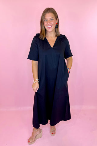 Adrienne Audrey Ruffle Collar Midi Dress Black