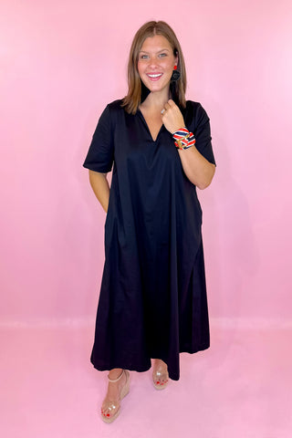 Adrienne Audrey Ruffle Collar Midi Dress Black