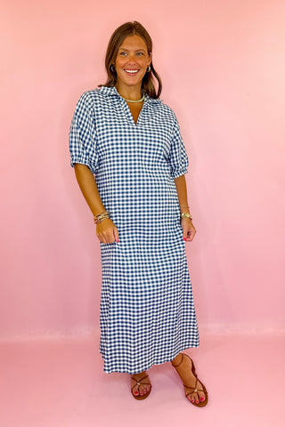 Adrienne: Blakely Midi Dress - Navy Gingham