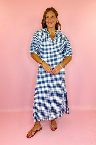 Adrienne: Blakely Midi Dress - Navy Gingham