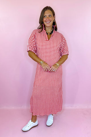 Adrienne: Blakely Midi Dress - Red Gingham