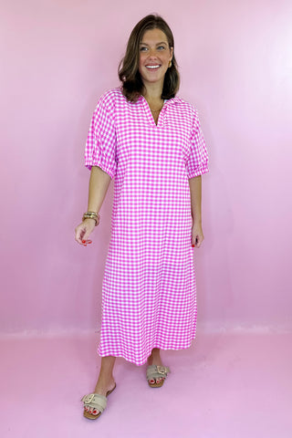 Adrienne Blakely Midi Dress Pink Gingham