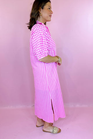 Adrienne Blakely Midi Dress Pink Gingham