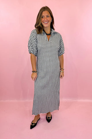 Seersucker Gingham Midi Dress Chocolate
