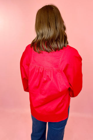 Adrienne: Brooks Batwing Button Up Top Red