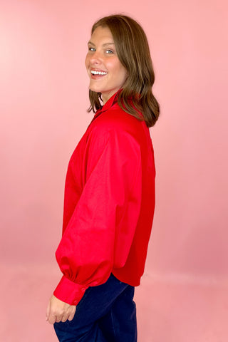 Adrienne: Brooks Batwing Button Up Top Red