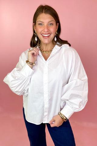 Adrienne: Brooks Batwing Button Up Top White