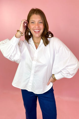 Adrienne: Brooks Batwing Button Up Top White
