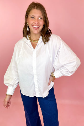 Adrienne: Brooks Batwing Button Up Top White