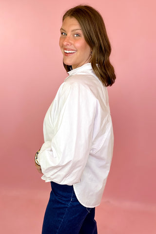 Adrienne: Brooks Batwing Button Up Top White
