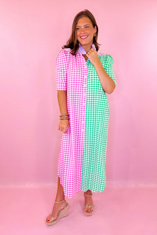 Adrienne: Nina Floral Midi Dress Multi Seer Gingham