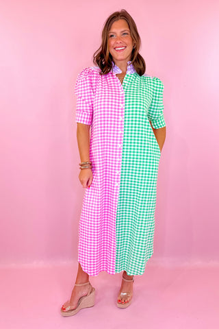 Adrienne: Nina Floral Midi Dress Multi Seer Gingham