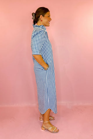 Adrienne: Nina Gingham Midi Dress Navy