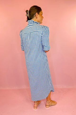 Adrienne: Nina Gingham Midi Dress Navy