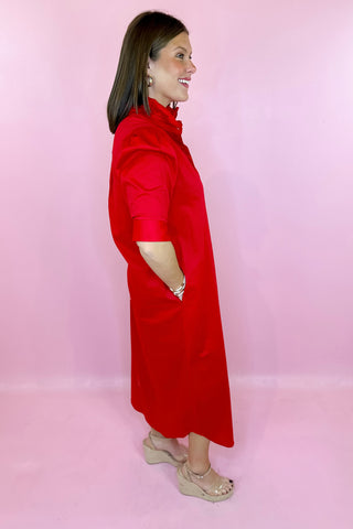 Adrienne Nina Ruffle Collar Midi Dress Red