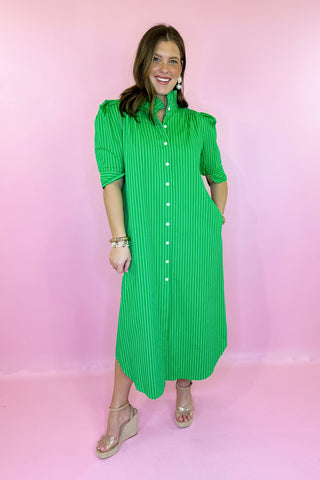 Adrienne Nina Striped Midi Dress Kelly Green