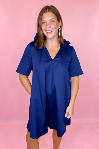 Adrienne Olivia Ruffle Collar Mini Dress - Navy