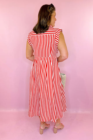 Afternoon Like This Striped Midi Dress Red