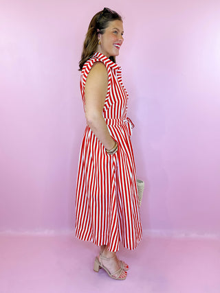 Afternoon Like This Striped Midi Dress Red