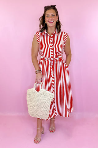 Afternoon Like This Striped Midi Dress Red