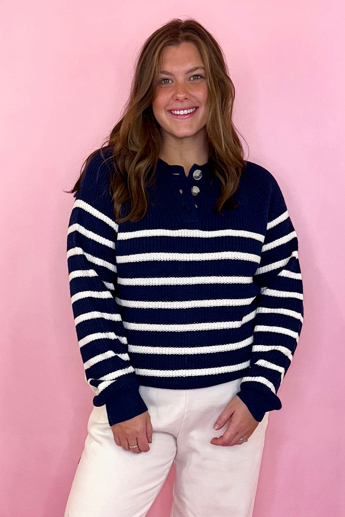 Navy striped sweater knit