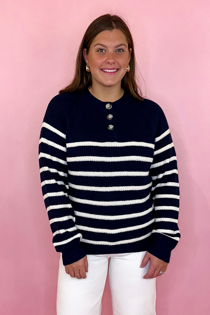 Navy striped sweater knit