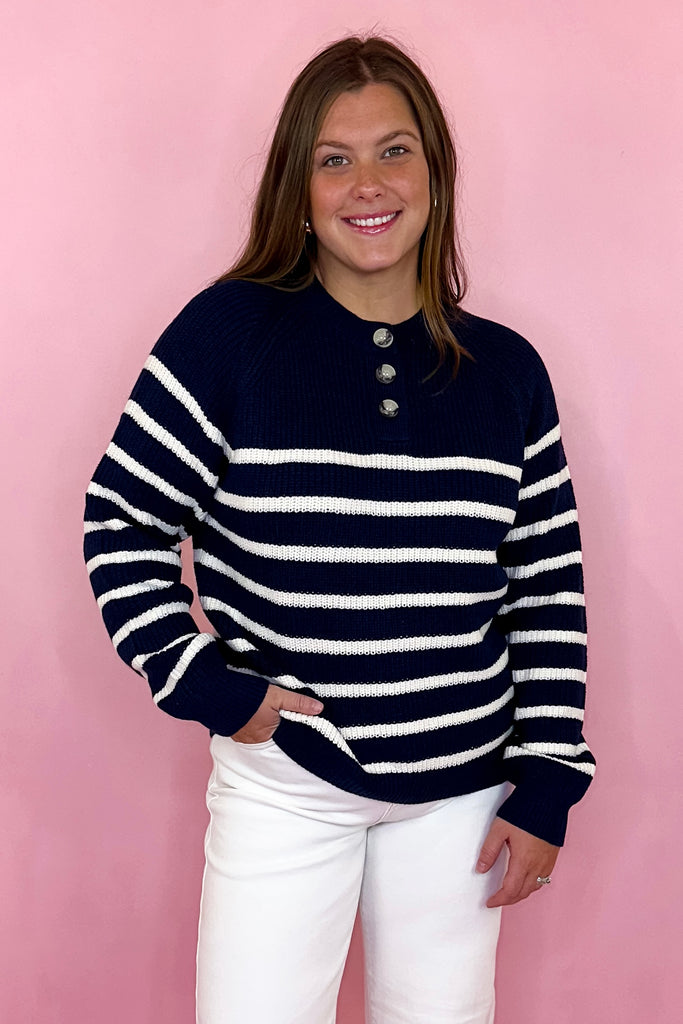 Navy striped sweater knit