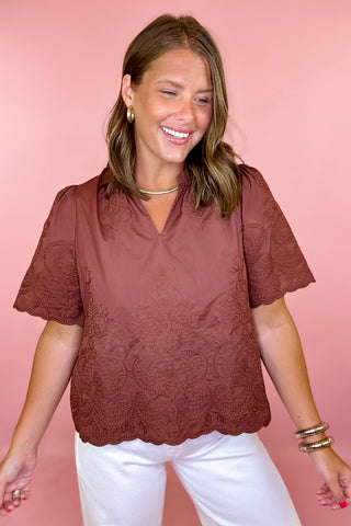  Embroidered Top - Brown