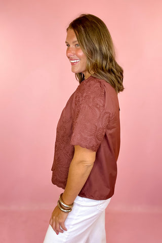  Embroidered Top - Brown