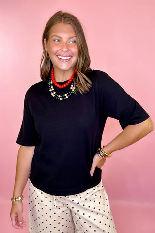 All My Thought Short Sleeve Sweater Top Black