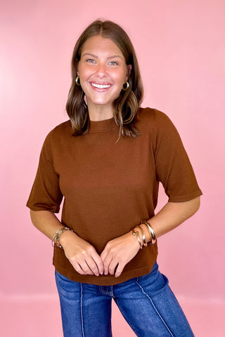 All My Thought Short Sleeve Sweater Top Brown