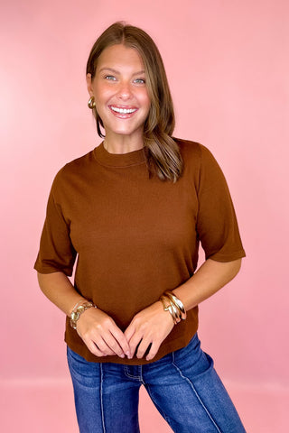 All My Thought Short Sleeve Sweater Top Brown