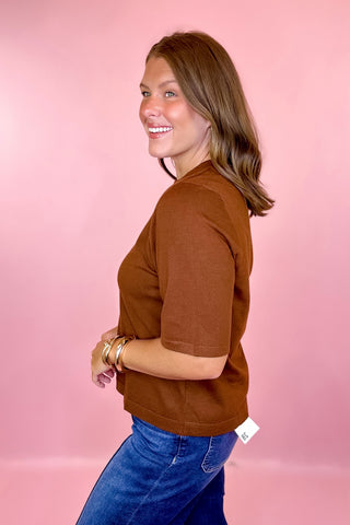 All My Thought Short Sleeve Sweater Top Brown