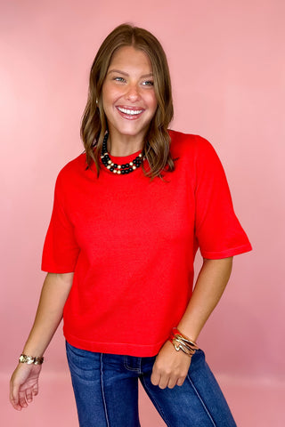 All My Thought Short Sleeve Sweater Top Red