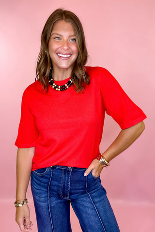 All My Thought Short Sleeve Sweater Top Red