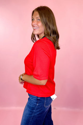 All My Thought Short Sleeve Sweater Top Red