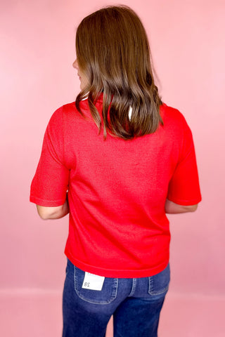All My Thought Short Sleeve Sweater Top Red