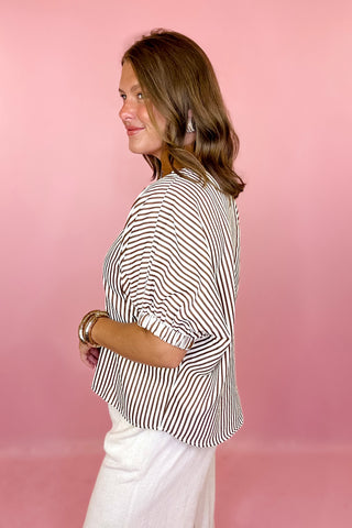 All Smiles Striped Top Brown