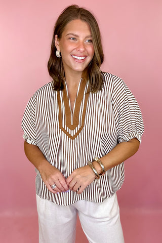 All Smiles Striped Top Brown