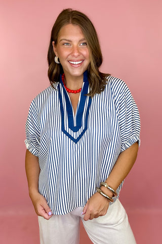 All Smiles Striped Top Indigo
