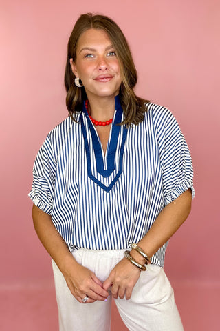 All Smiles Striped Top Indigo