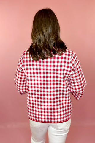 Gingham Mock Neck Sweater Red