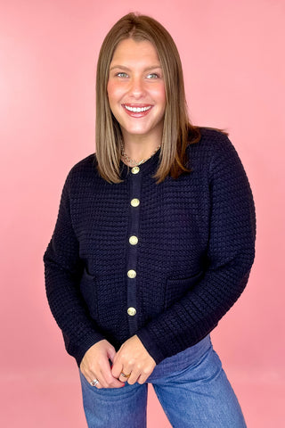Navy knit button front cardigan