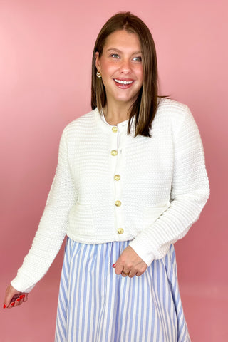 White textured knit cardigan