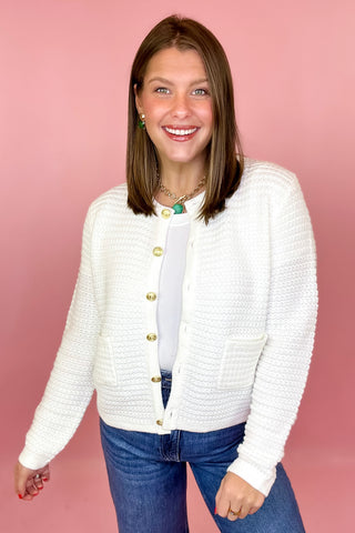 White textured knit cardigan