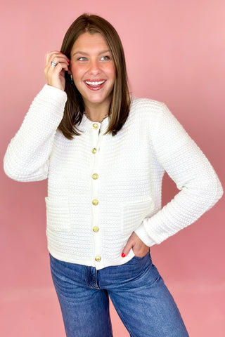 White textured knit cardigan
